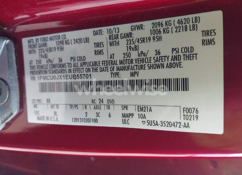 Photo 9 of 2014 Ford Escape TITANIUM (VIN 1FMCU0JX1EUB55701)