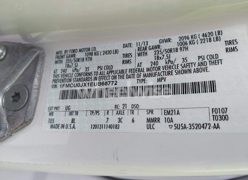 Photo 9 of 2014 Ford Escape TITANIUM (VIN 1FMCU0JX1EUB68772)