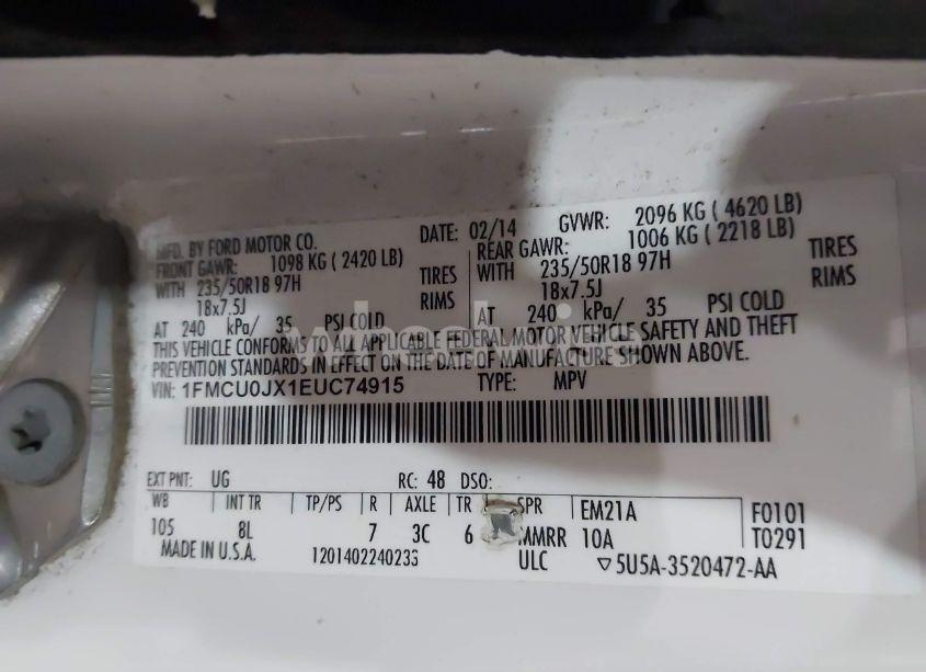 Photo 9 of 2014 Ford Escape TITANIUM (VIN 1FMCU0JX1EUC74915)