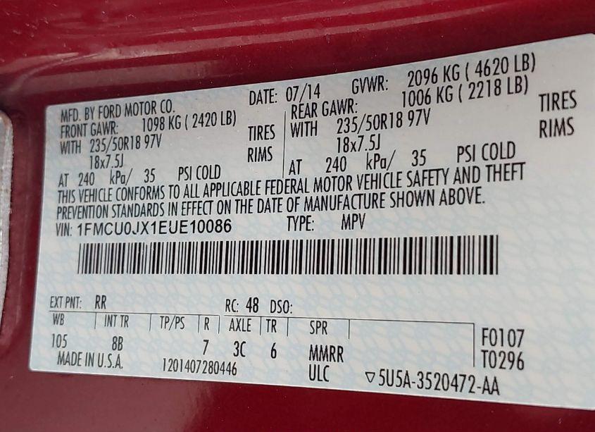 Photo 9 of 2014 Ford Escape TITANIUM (VIN 1FMCU0JX1EUE10086)