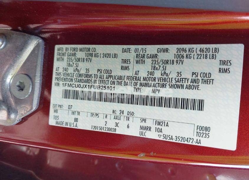 Photo 9 of 2015 Ford Escape TITANIUM (VIN 1FMCU0JX1FUB25101)