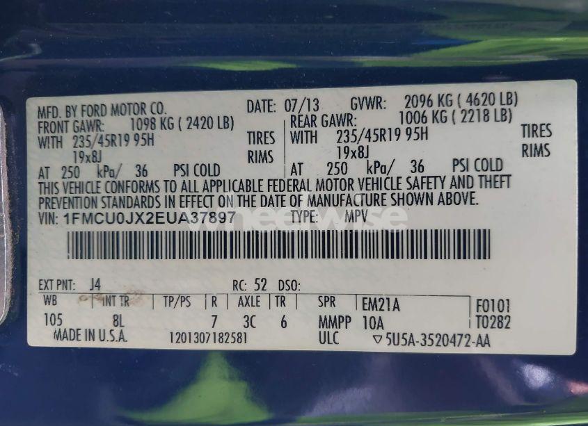 Photo 9 of 2014 Ford Escape TITANIUM (VIN 1FMCU0JX2EUA37897)