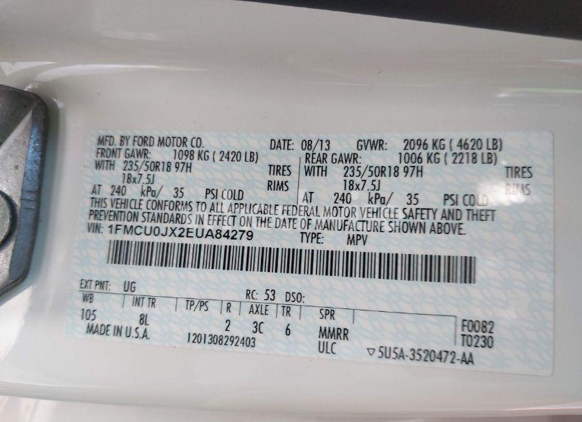 Photo 9 of 2014 Ford Escape TITANIUM (VIN 1FMCU0JX2EUA84279)