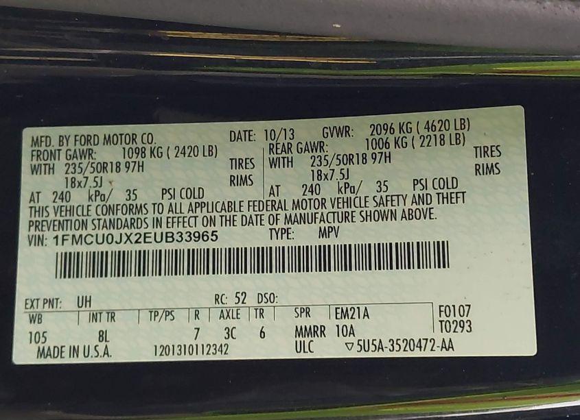 Photo 9 of 2014 Ford Escape TITANIUM (VIN 1FMCU0JX2EUB33965)