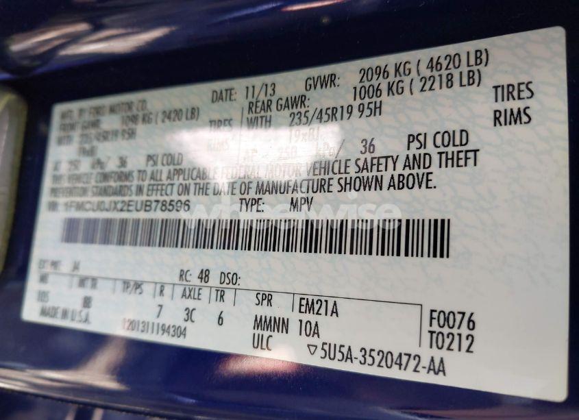 Photo 9 of 2014 Ford Escape TITANIUM (VIN 1FMCU0JX2EUB78596)