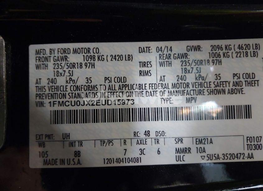 Photo 9 of 2014 Ford Escape TITANIUM (VIN 1FMCU0JX2EUD15973)