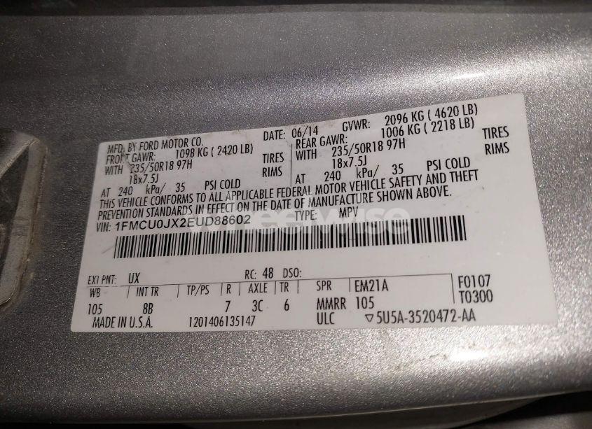 Photo 9 of 2014 Ford Escape TITANIUM (VIN 1FMCU0JX2EUD88602)