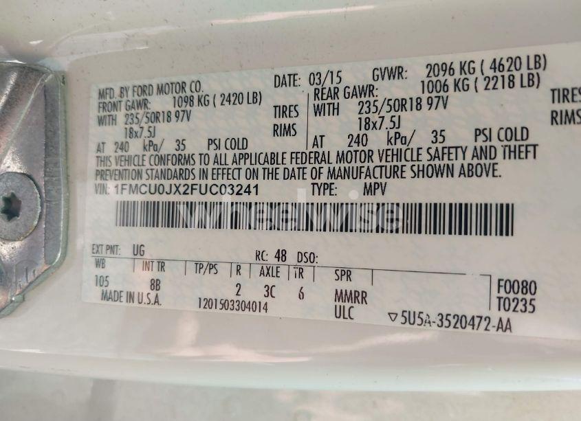 Photo 9 of 2015 Ford Escape TITANIUM (VIN 1FMCU0JX2FUC03241)