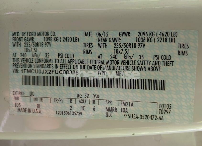 Photo 9 of 2015 Ford Escape TITANIUM (VIN 1FMCU0JX2FUC88338)