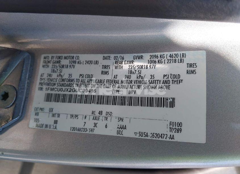 Photo 9 of 2016 Ford Escape TITANIUM (VIN 1FMCU0JX2GUC39416)