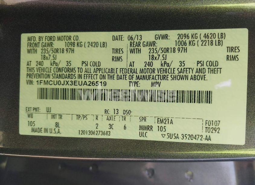 Photo 9 of 2014 Ford Escape TITANIUM (VIN 1FMCU0JX3EUA26519)