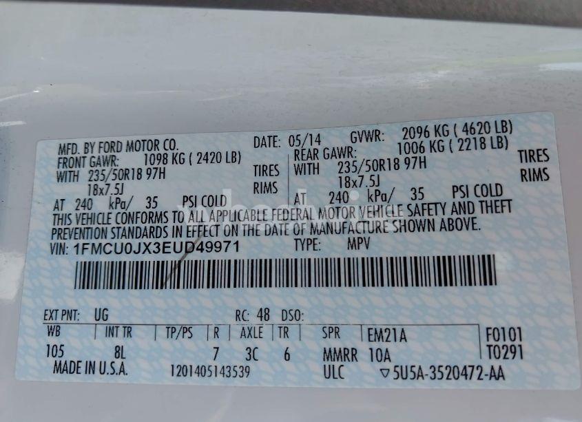 Photo 9 of 2014 Ford Escape TITANIUM (VIN 1FMCU0JX3EUD49971)