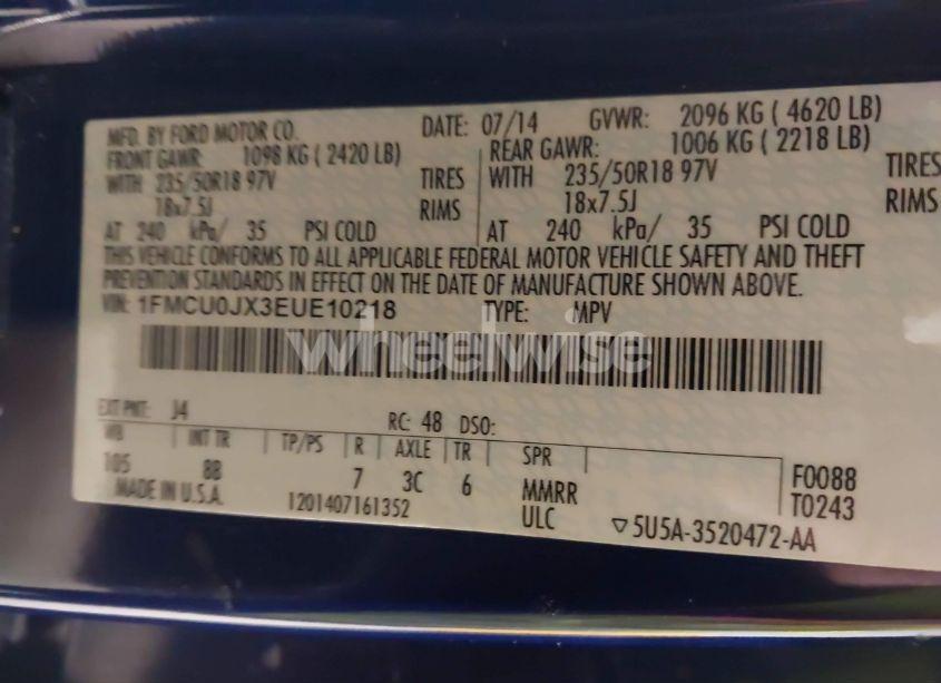 Photo 9 of 2014 Ford Escape TITANIUM (VIN 1FMCU0JX3EUE10218)