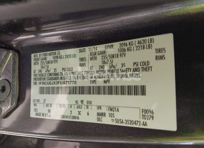 Photo 9 of 2015 Ford Escape TITANIUM (VIN 1FMCU0JX3FUA71770)