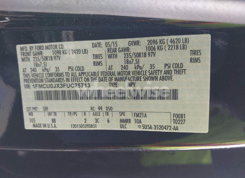 Photo 9 of 2015 Ford Escape TITANIUM (VIN 1FMCU0JX3FUC75713)