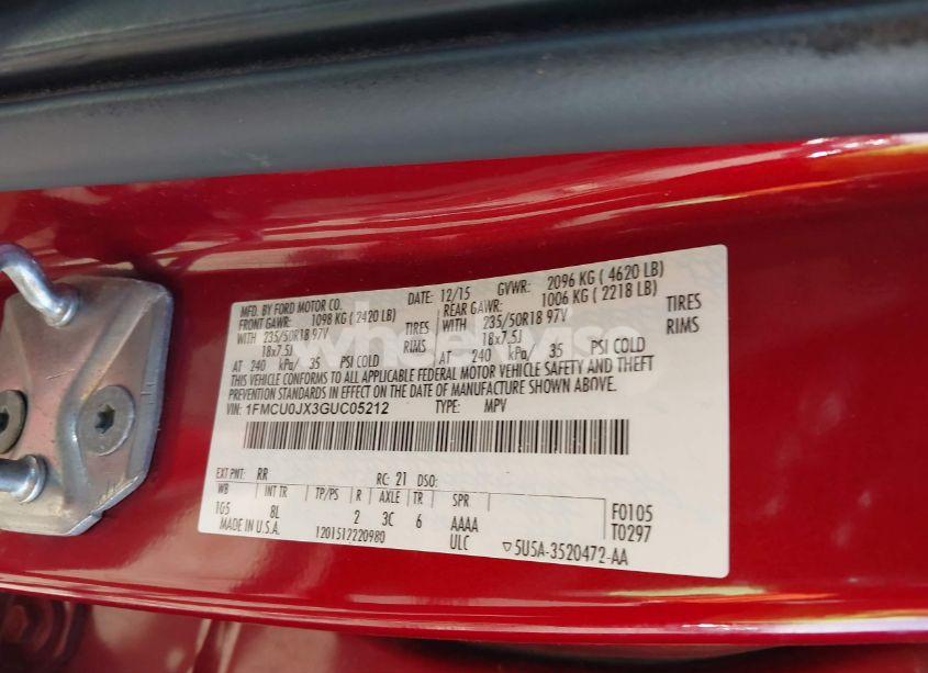 Photo 9 of 2016 Ford Escape TITANIUM (VIN 1FMCU0JX3GUC05212)