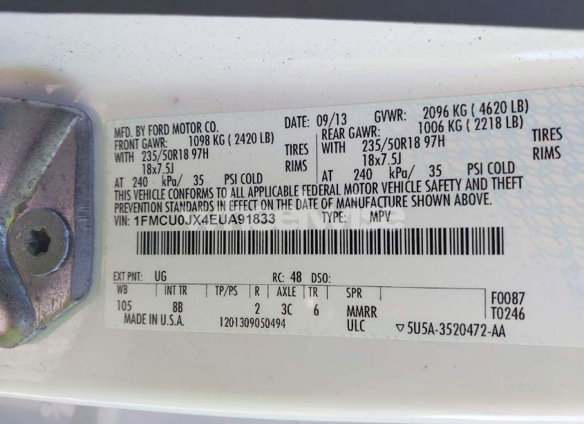 Photo 9 of 2014 Ford Escape TITANIUM (VIN 1FMCU0JX4EUA91833)