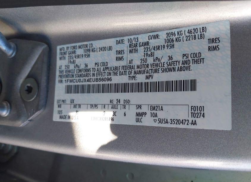 Photo 9 of 2014 Ford Escape TITANIUM (VIN 1FMCU0JX4EUB56096)