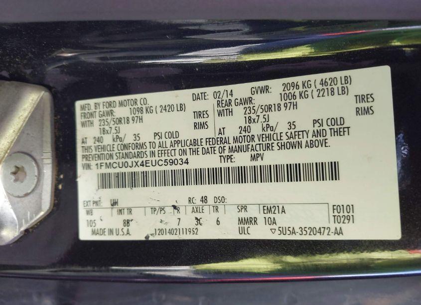 Photo 9 of 2014 Ford Escape TITANIUM (VIN 1FMCU0JX4EUC59034)