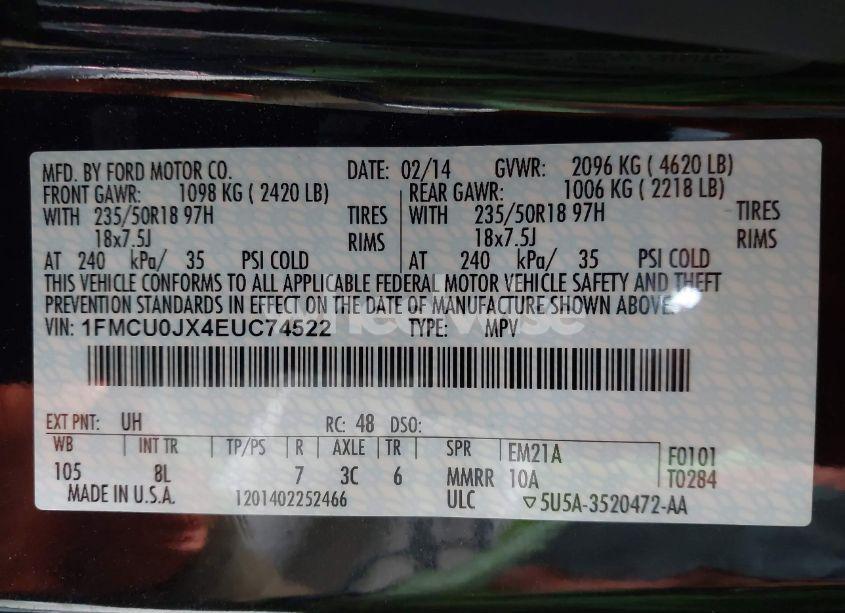 Photo 9 of 2014 Ford Escape TITANIUM (VIN 1FMCU0JX4EUC74522)