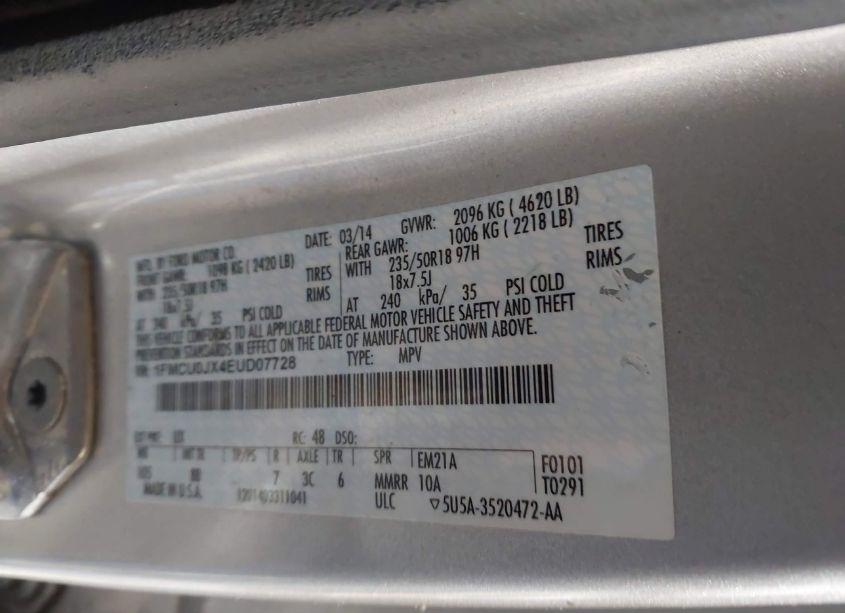 Photo 9 of 2014 Ford Escape TITANIUM (VIN 1FMCU0JX4EUD07728)