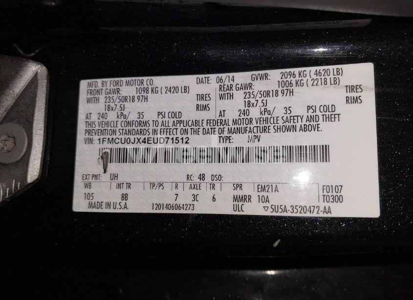 Photo 9 of 2014 Ford Escape TITANIUM (VIN 1FMCU0JX4EUD71512)