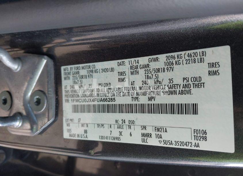 Photo 9 of 2015 Ford Escape TITANIUM (VIN 1FMCU0JX4FUA66285)