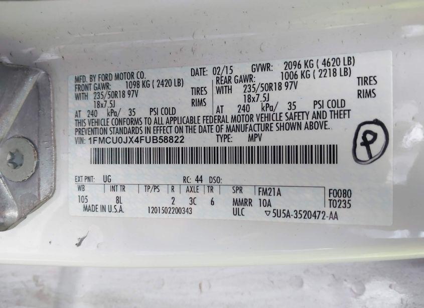 Photo 9 of 2015 Ford Escape TITANIUM (VIN 1FMCU0JX4FUB58822)