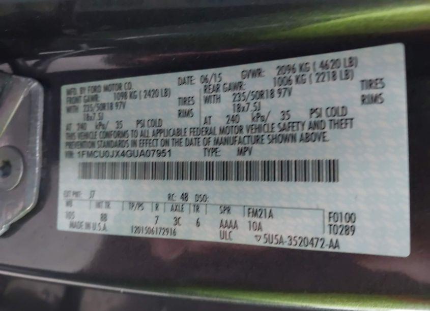 Photo 9 of 2016 Ford Escape TITANIUM (VIN 1FMCU0JX4GUA07951)