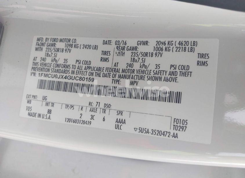 Photo 9 of 2016 Ford Escape TITANIUM (VIN 1FMCU0JX4GUC80159)