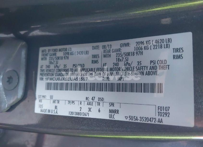 Photo 9 of 2014 Ford Escape TITANIUM (VIN 1FMCU0JX5EUA51597)