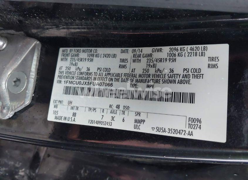 Photo 9 of 2015 Ford Escape TITANIUM (VIN 1FMCU0JX5FUA07066)