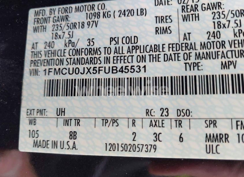 Photo 9 of 2015 Ford Escape TITANIUM (VIN 1FMCU0JX5FUB45531)