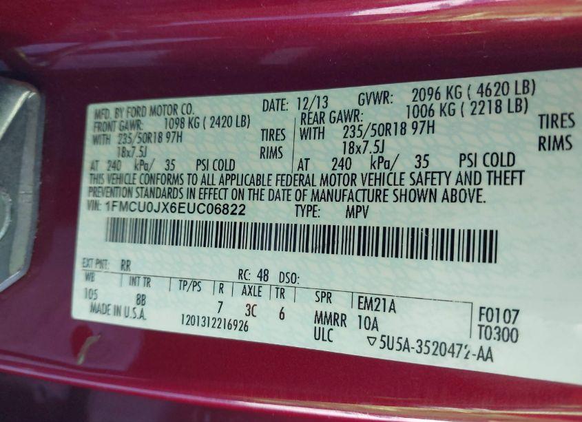 Photo 9 of 2014 Ford Escape TITANIUM (VIN 1FMCU0JX6EUC06822)