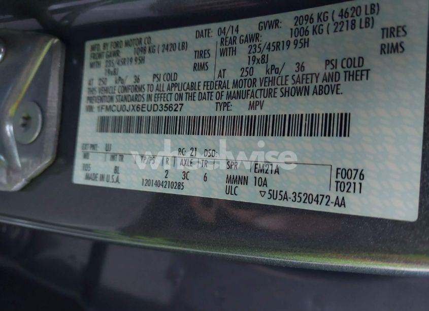 Photo 9 of 2014 Ford Escape TITANIUM (VIN 1FMCU0JX6EUD35627)