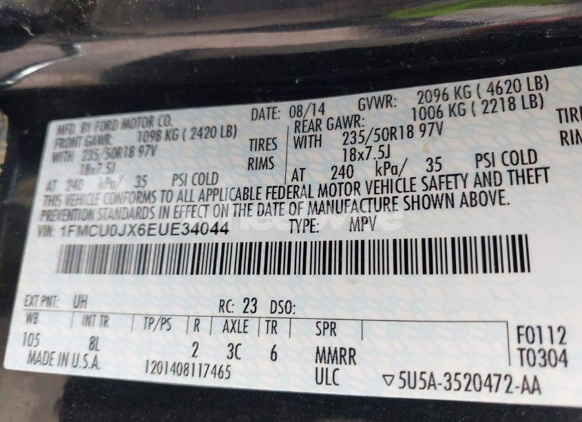 Photo 9 of 2014 Ford Escape TITANIUM (VIN 1FMCU0JX6EUE34044)