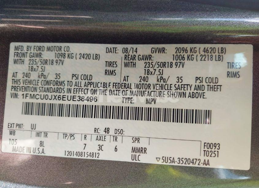 Photo 9 of 2014 Ford Escape TITANIUM (VIN 1FMCU0JX6EUE38496)