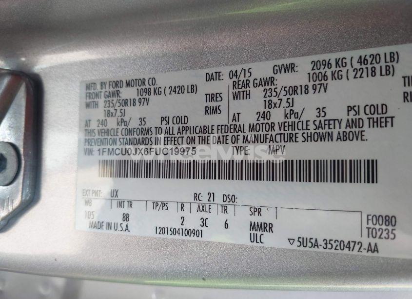 Photo 9 of 2015 Ford Escape TITANIUM (VIN 1FMCU0JX6FUC19975)