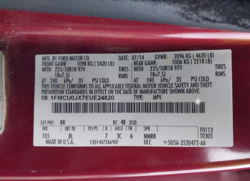 Photo 9 of 2014 Ford Escape TITANIUM (VIN 1FMCU0JX7EUE24820)