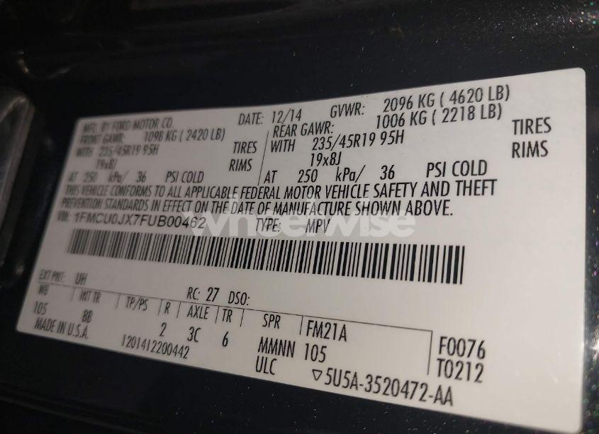 Photo 9 of 2015 Ford Escape TITANIUM (VIN 1FMCU0JX7FUB00462)