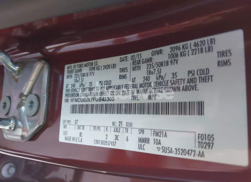 Photo 9 of 2015 Ford Escape TITANIUM (VIN 1FMCU0JX7FUB45305)