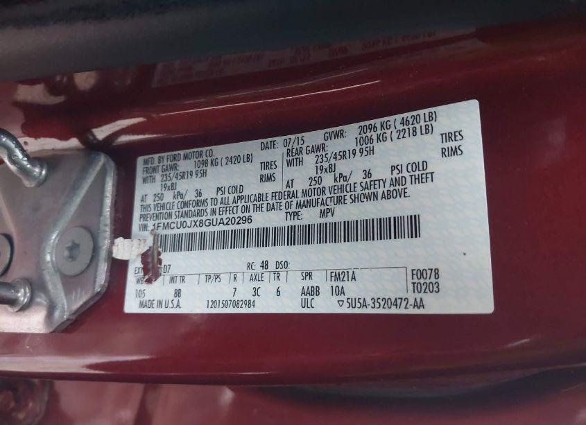 Photo 9 of 2016 Ford Escape TITANIUM (VIN 1FMCU0JX8GUA20296)