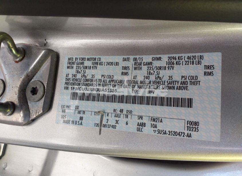 Photo 9 of 2016 Ford Escape TITANIUM (VIN 1FMCU0JX8GUA51855)