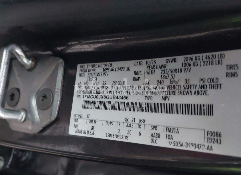 Photo 9 of 2016 Ford Escape TITANIUM (VIN 1FMCU0JX8GUB43466)