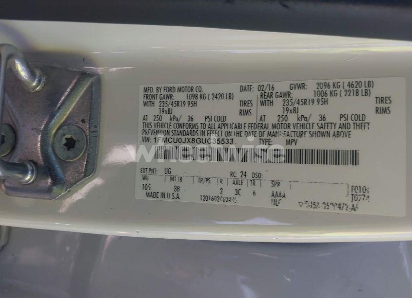 Photo 9 of 2016 Ford Escape TITANIUM (VIN 1FMCU0JX8GUC35533)