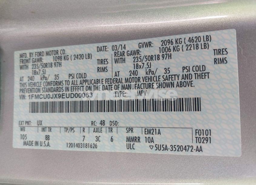 Photo 9 of 2014 Ford Escape TITANIUM (VIN 1FMCU0JX9EUD00063)