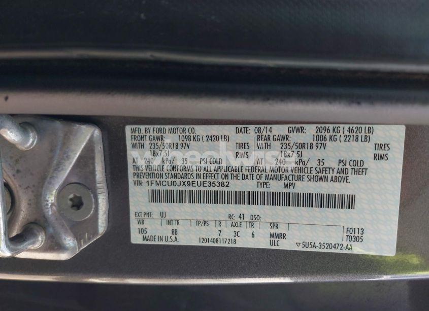 Photo 9 of 2014 Ford Escape TITANIUM (VIN 1FMCU0JX9EUE35382)