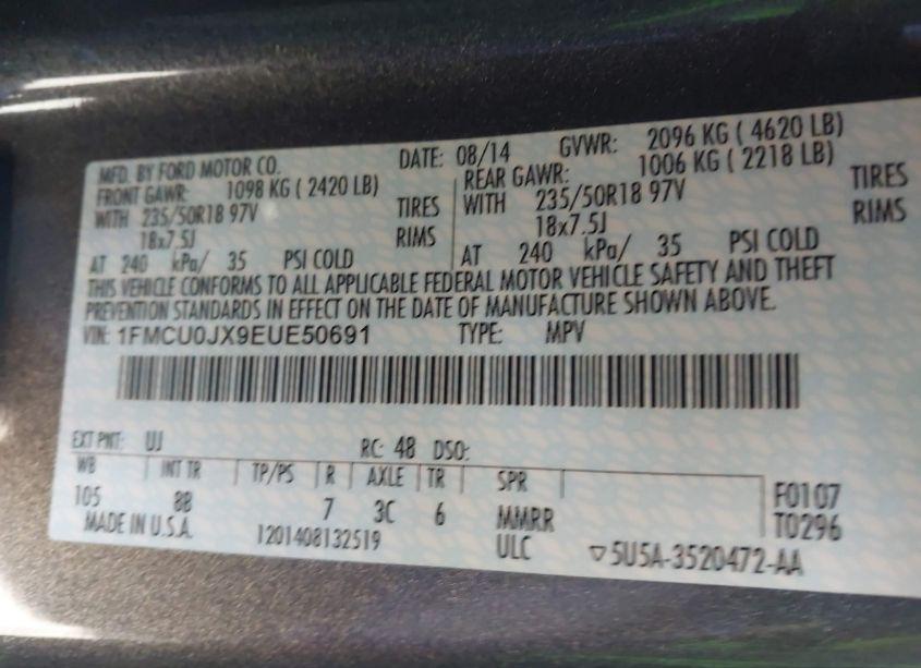 Photo 9 of 2014 Ford Escape TITANIUM (VIN 1FMCU0JX9EUE50691)