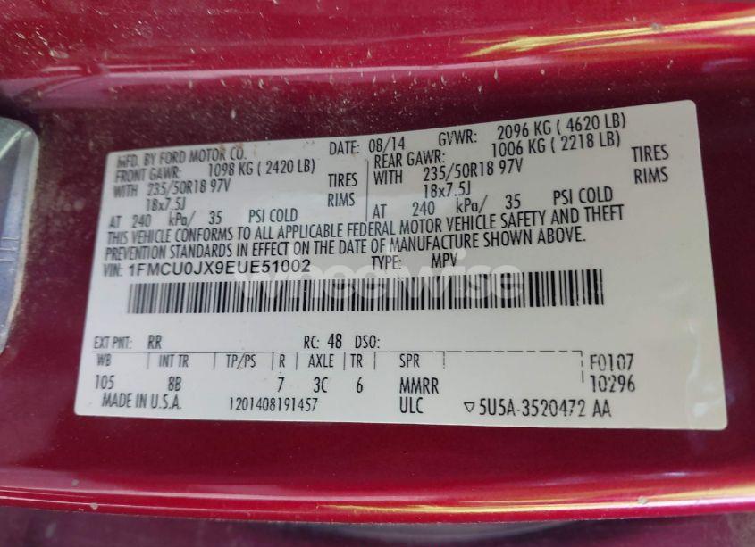 Photo 9 of 2014 Ford Escape TITANIUM (VIN 1FMCU0JX9EUE51002)