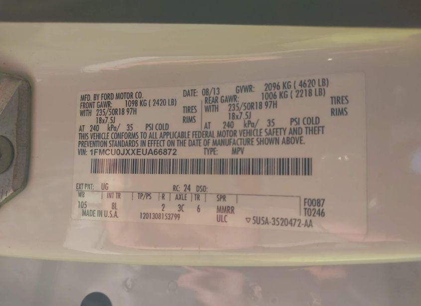 Photo 9 of 2014 Ford Escape TITANIUM (VIN 1FMCU0JXXEUA66872)